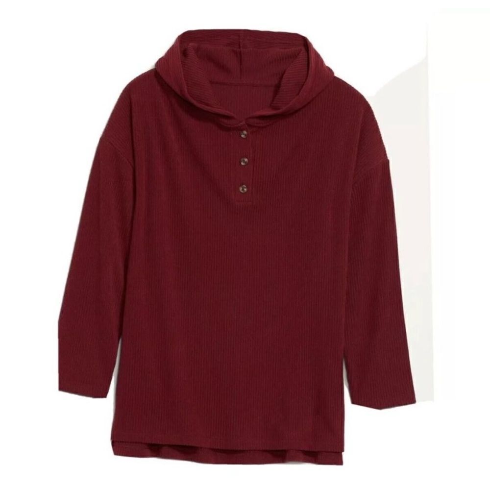 NWT! Women's Scarlet Red Cozy Oversized Rib-Knit Tunic Hoodie  - Large Tall ♣️